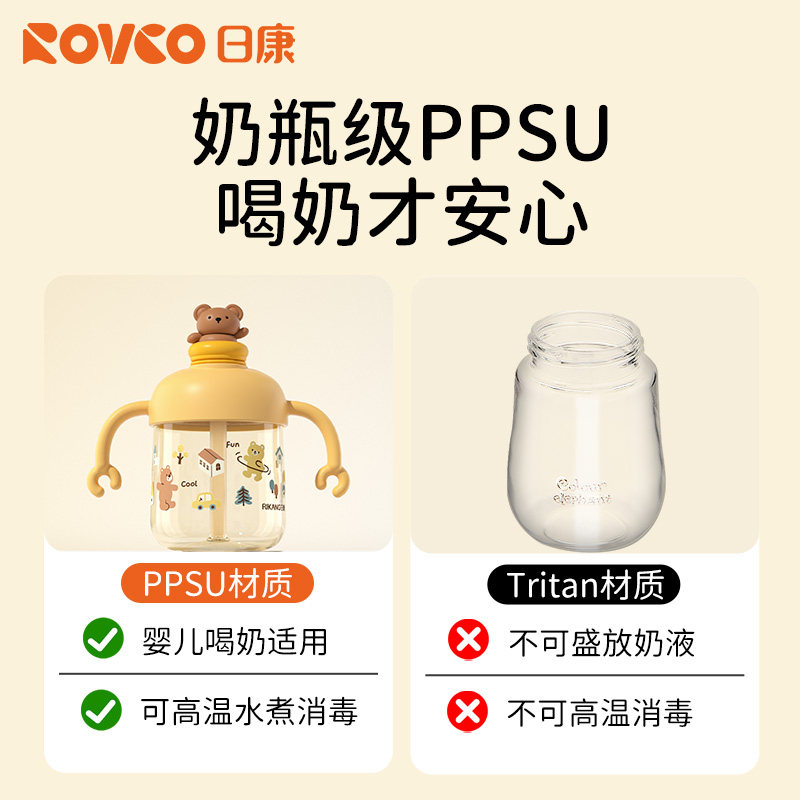 日康儿童牛奶杯微波炉可加热宝宝喝奶瓶1岁喝水杯刻度直饮吸管杯,淘宝优惠券,粉丝福利购,淘宝优惠卷