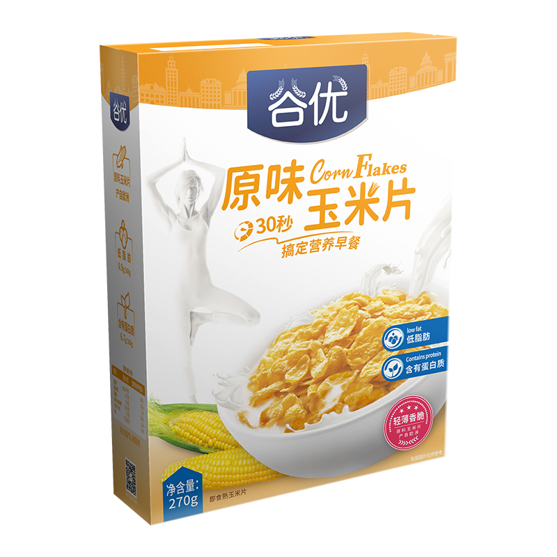 谷优原味低脂玉米片270g早餐即食冲饮谷物食品麦片燕麦片