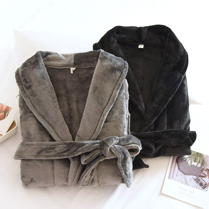 秋冬季法兰绒保暖男士睡袍简约纯色珊瑚绒家居袍加厚青年男孩浴袍,淘宝优惠券,粉丝福利购,淘宝优惠卷