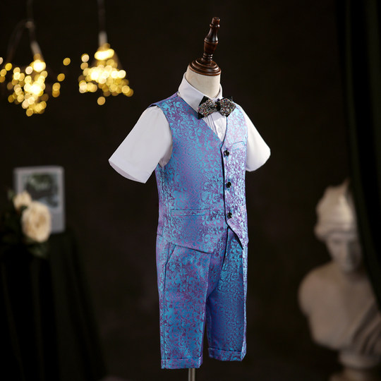 男童礼服冬短袖套装高级感男孩生日礼服主持人钢琴走秀表演服六一