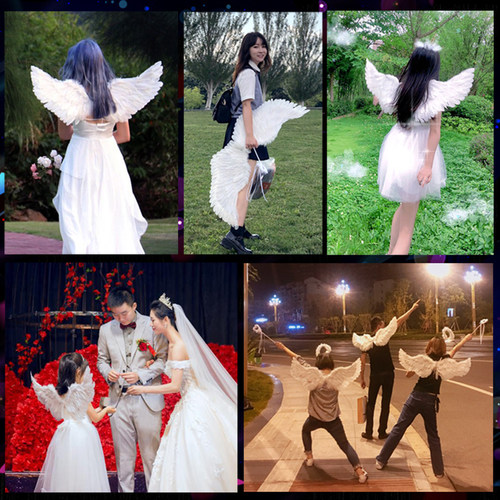 天使羽毛翅膀成人儿童通用表演道具仙女拍照写真舞台演出白色翅膀 - 图1