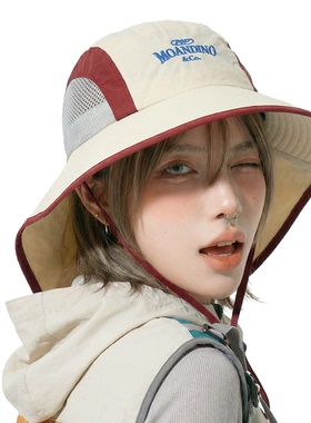 户外拼色速干防晒网眼渔夫帽女潮