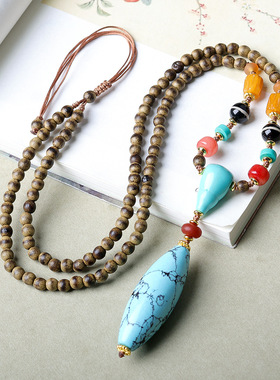 手工编织黄油沉香木项链文玩菱镁