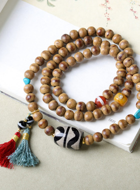 原创黄油沉香木三圈手串文玩双