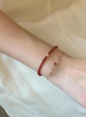 本命年国风红玛瑙珠手链14k包金