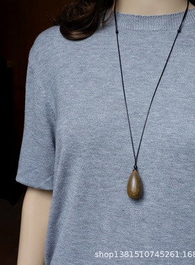 简约檀木水滴吊坠项链长款古风木