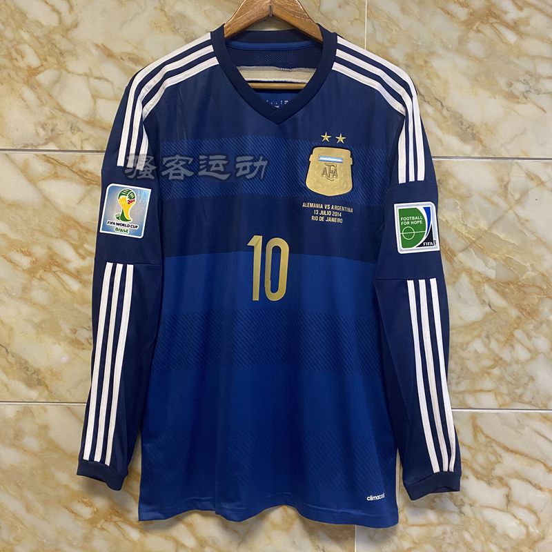 阿根廷球衣2014世界杯客场长短袖梅西训练服国家队复古足球服定制-图0