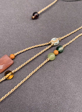 DIY原创可调节手工编项链绳配和田玉翡翠黄金吊坠配绳古法编织