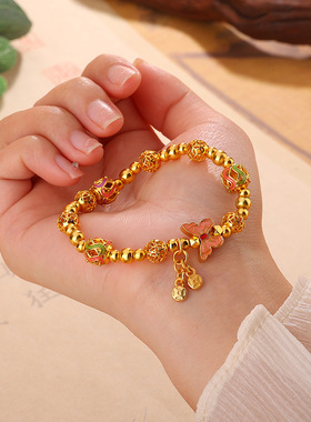 跨境欧美新款复古电镀18k金转运珠蝴蝶手链 女士手链饰品