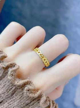 镀真金强保色古法沙金有钱必应岁岁多金铜钱纹戒指精致百搭