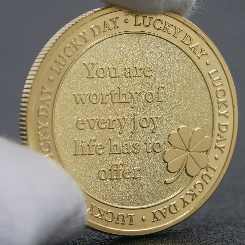 四叶草幸运金币 好运币电镀立体浮雕金属镀金银纪念章徽章礼品 - 图2