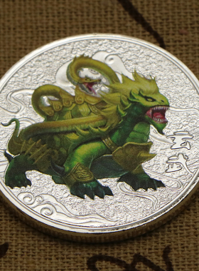 中国四大神兽白虎镀银彩绘纪念章 青龙硬币创意把玩银币纪念币