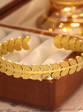 欧美复古金色手镯 不规则钛钢手环 C形开口不锈钢可调节手镯女