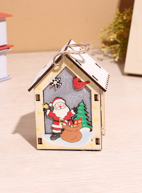 圣诞节发光装饰品木质小房子摆件圣诞节商场酒吧木屋日挂件木艺
