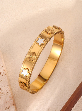 锆石金色钛钢女手镯饰品复古时尚百搭不锈钢镶钻手环手圈