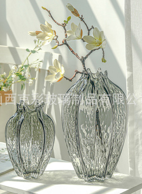 现代轻奢原色玻璃花瓶装饰家居样板间办公室客厅软装工艺品摆件