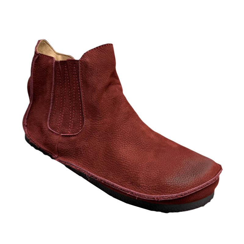 艺鞜2026年春秋新款森系文艺真皮平底弹力布懒人一脚蹬切尔西短靴,淘宝优惠券,粉丝福利购,淘宝优惠卷