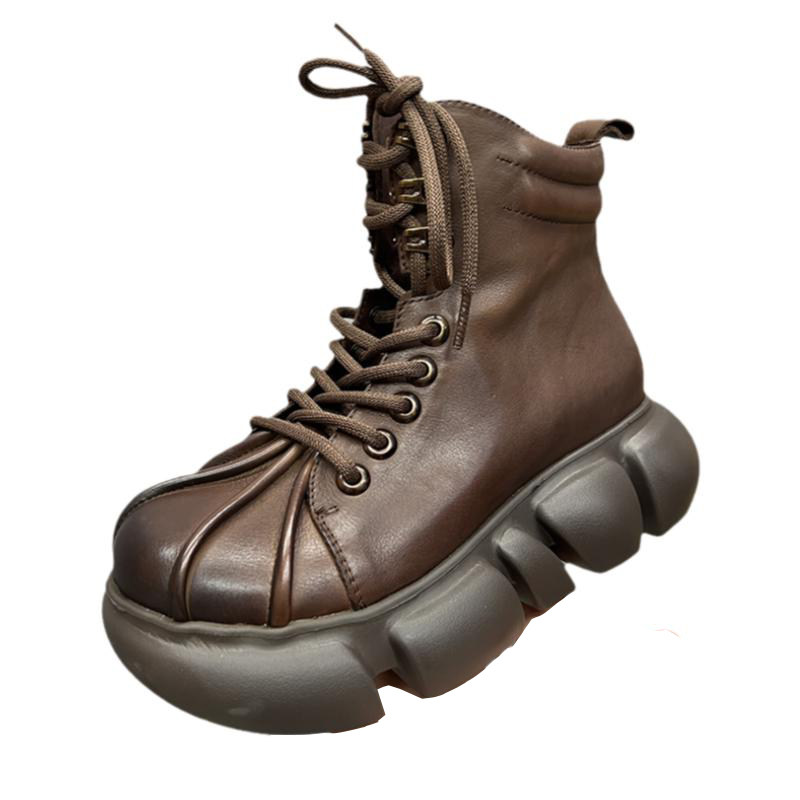 艺鞜2026年秋季新款真皮贝壳头厚底侧拉链马丁靴松糕系带短靴子女,淘宝优惠券,粉丝福利购,淘宝优惠卷