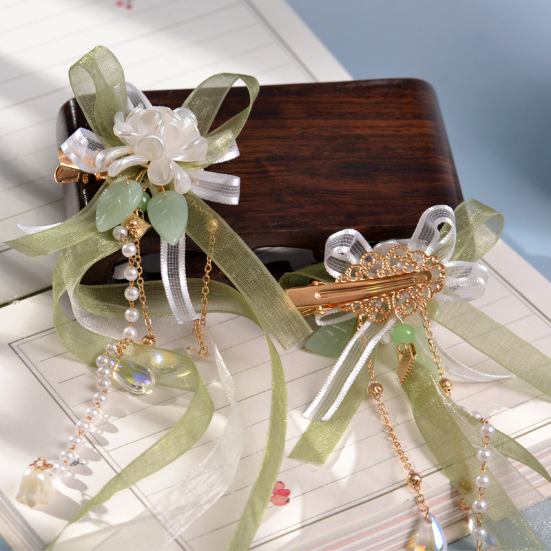 汉服头饰女儿童长飘带对夹发夹中国风步摇流苏小女孩古装编发发卡,淘宝优惠券,粉丝福利购,淘宝优惠卷