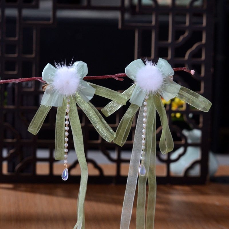 儿童头饰古风发饰宝宝头发卡国风绿色飘带发夹汉服绢花女童配饰品,淘宝优惠券,粉丝福利购,淘宝优惠卷