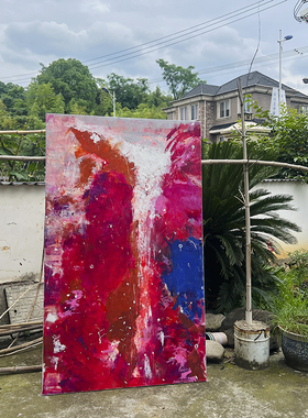 现代手绘抽象竖版大号客厅装饰画