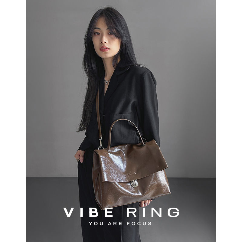 Vibe Ring小众设计托特包高级感通勤电脑包女头层牛皮单肩斜挎包 - 图3