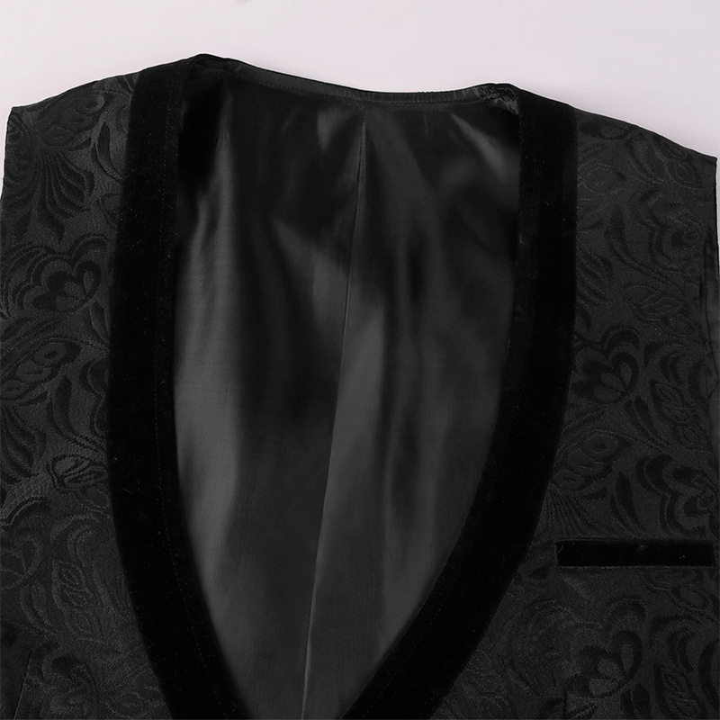 欧美复古休闲丝绒拼接提花马甲潮男哥特风U领单扣马夹发型师外套,淘宝优惠券,粉丝福利购,淘宝优惠卷