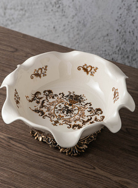 现货供应美式陶瓷果盘创意家居欧式复古干果盘别墅会所摆件工艺品