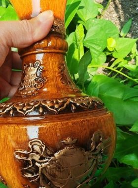 八吉祥树脂花瓶摆件客厅插花欧式餐桌家居复古仿真花干花装饰花器