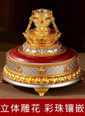 藏式天珠电动树脂手摇转的轮室内家用电动手摇转的金筒桌面摆件