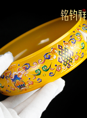 藏式景泰曼扎盘修盘合金彩绘八吉祥曼达盘家用佛堂供宝石摆件