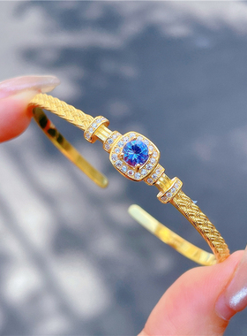 ninisn 925银镀金蓝紫色坦桑石手镯纯天然彩宝蓝宝石色调高级感女