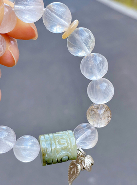 ninisn原创设计手链手串天然四季幽灵白兔毛萤石牛血红胶花紫阿塞