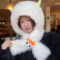 Joy Party Fur Furry Little Monster Hat Lady Autumn Winter Thickened warm Lei Feng Cap scarf integrated plush hat