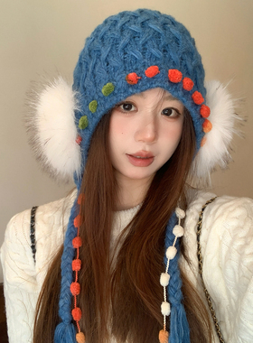 秋冬女保暖护耳毛线帽显脸小