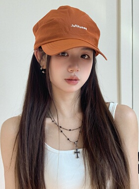 小众紫色字母头巾帽子女夏季轻薄透气鸭舌帽时髦显脸小遮阳棒球帽