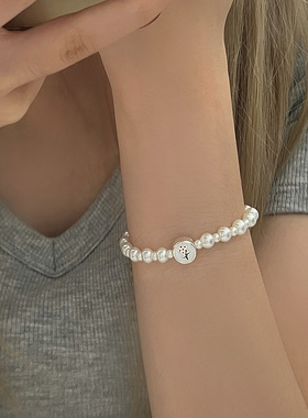 法式温柔百搭郁金香珍珠手链ins小众精致弹力绳珍珠手串