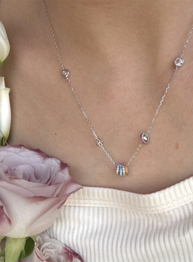 s925通体纯银彩色路路通小蛮腰圆环项链甜美小众设计感轻奢锁骨链