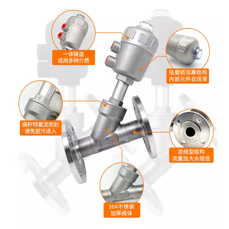 304不锈钢法兰气动角座阀蒸汽耐高温腐蚀Y型切断阀DN152025324050 - 图0
