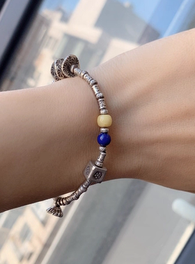 【释】原创纯银珠不规则碎银手链 蜜蜡青金手编手链脚链 情侣手链