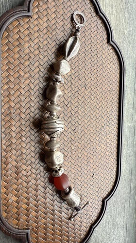 【晖】原创纯银珠不规则碎银手链 蜜蜡青金手编手链脚链 情侣手链