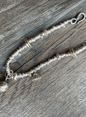 【晴】原创纯银珠不规则碎银手链 手编手链 脚链 情侣手链