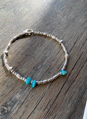 【澜】原创纯银珠不规则松石碎银手链 手编手链 脚链 情侣手链