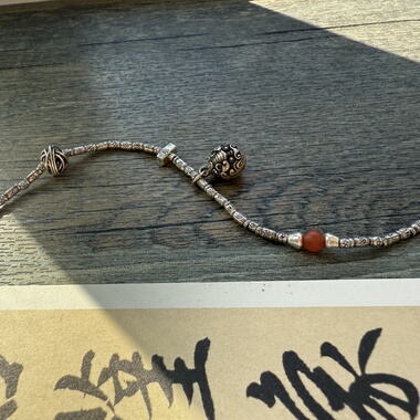 【鸿】原创纯银珠不规则碎银手链 手编手链 脚链 情侣手链