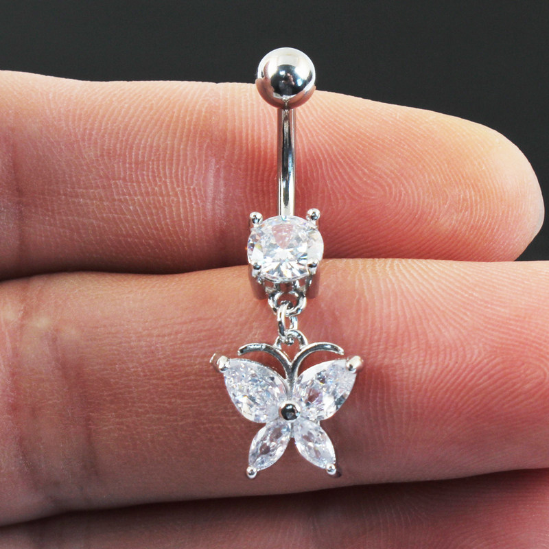 蝴蝶肚脐钉锆石小而美防过敏医用钛钢粗针肚脐环小巧精致穿刺饰品,淘宝优惠券,粉丝福利购,淘宝优惠卷