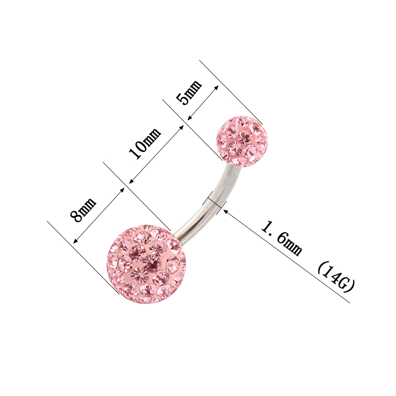 脐环脐钉满钻球形双头不过敏医用钢粗针防过敏肚脐扣长短杆子饰品 - 图0