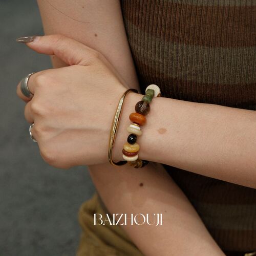 WAY OF MOON天然石璀璨拼色串珠个性时髦复古风玛瑙精致潮流手链 - 图1