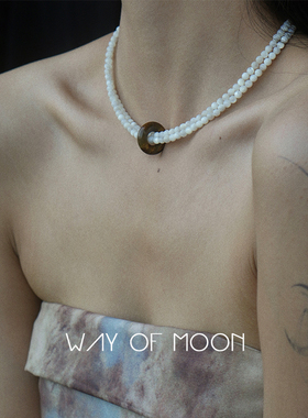 WAYOFMOON珠落墨盘 绕圈手工陶泥贝珠新中式国风复古项链原创设计
