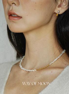 WAY OF MOON原创天然异形珍珠极小稀有锁骨链气质简约叠戴项链