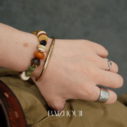 WAY OF MOON天然石璀璨拼色串珠个性时髦复古风玛瑙精致潮流手链 - 图0